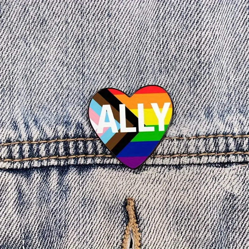 Ally Heart Shaped Progressive Pride Flag Enamel Pin (E025) - RainbowRoo