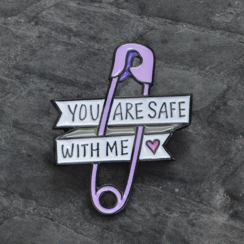 You Are Safe With Me Safety Pin Heart Enamel Pin (E022) - RainbowRoo