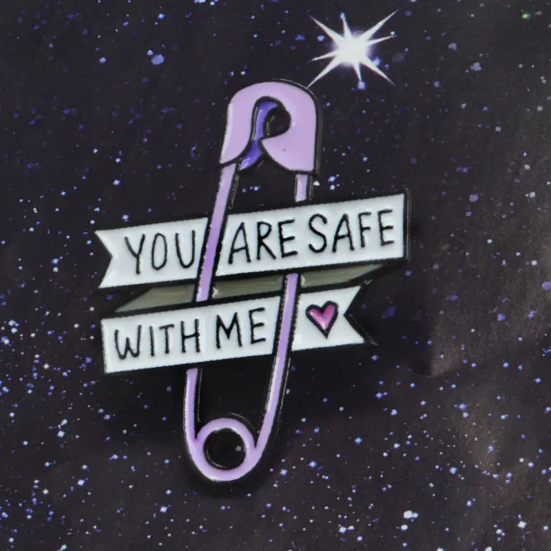 You Are Safe With Me Safety Pin Heart Enamel Pin (E022) - RainbowRoo