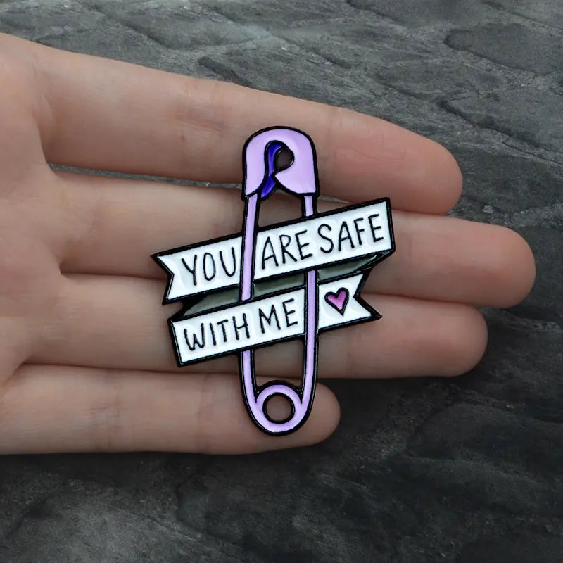 You Are Safe With Me Safety Pin Heart Enamel Pin (E022) - RainbowRoo