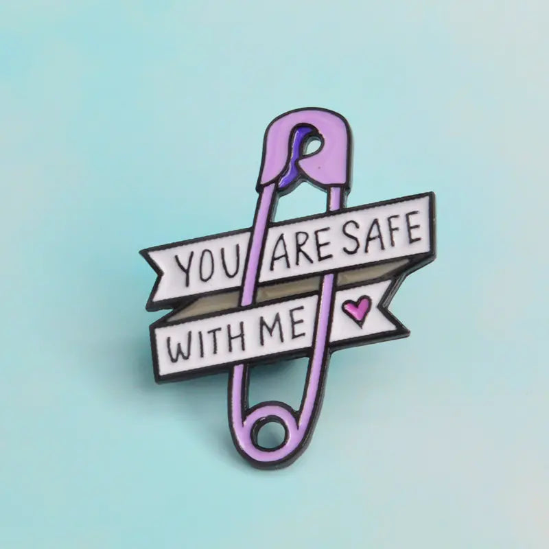 You Are Safe With Me Safety Pin Heart Enamel Pin (E022) - RainbowRoo