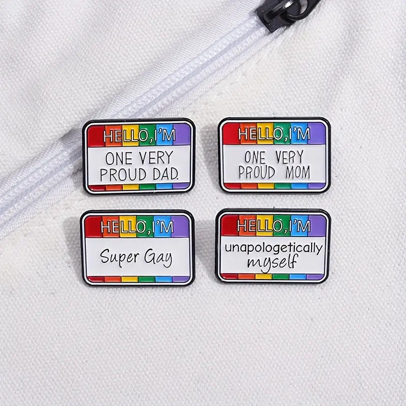 Hello, I'm Super Gay Enamel Pin (E004) - RainbowRoo