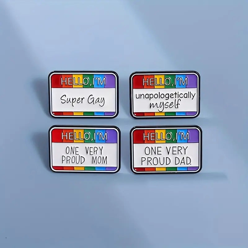 Hello, I'm Super Gay Enamel Pin (E004) - RainbowRoo