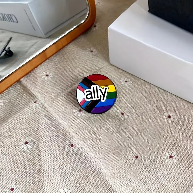 Ally Progressive Pride Flag Circle Enamel Pin (E027)