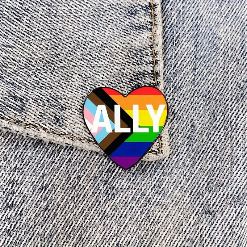 Ally Heart Shaped Progressive Pride Flag Enamel Pin (E025) - RainbowRoo