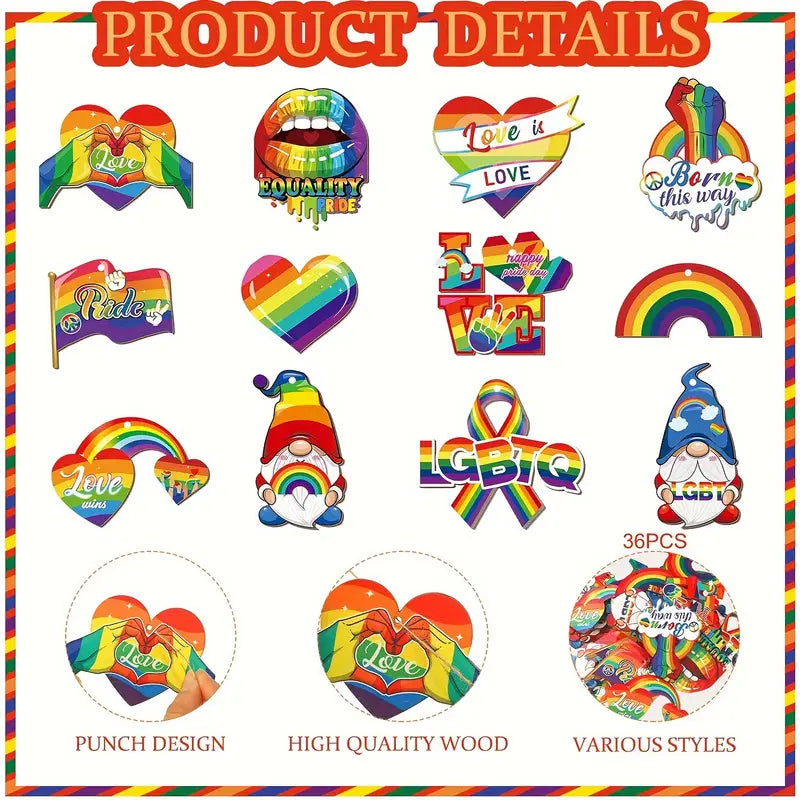 24x Pride Themed Wooden Hanging Ornaments (OR002)