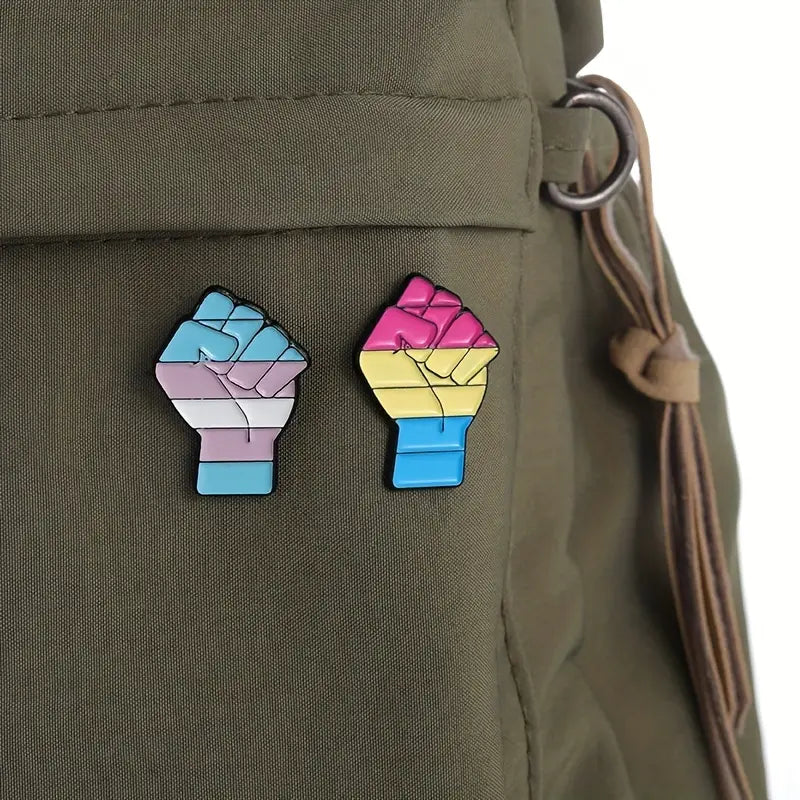 Women Power Fist Pansexual Flag Enamel Pin (E014) - RainbowRoo