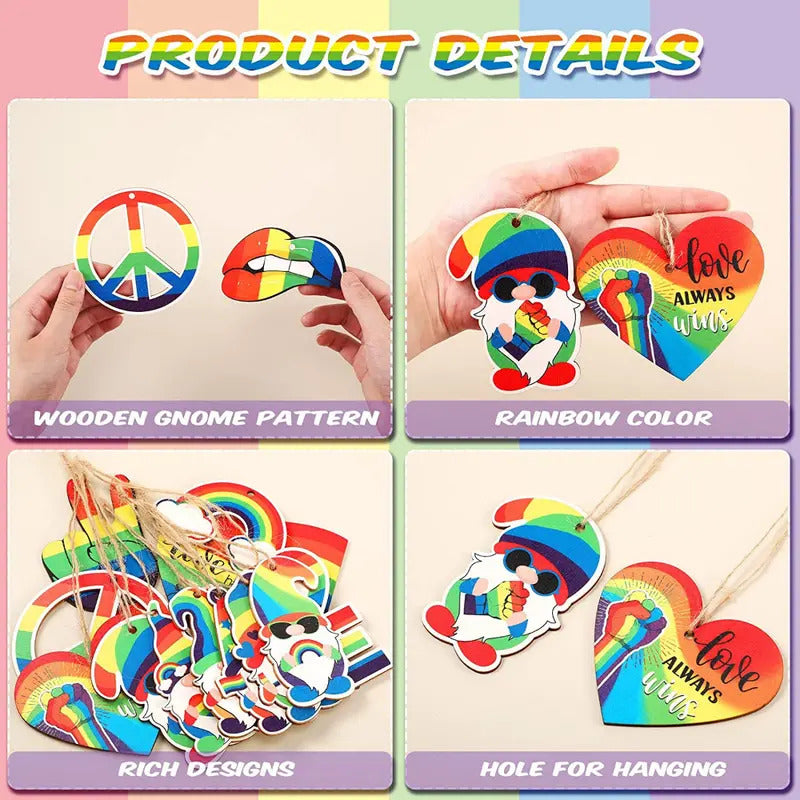 Pride Themed Wooden Hanging Ornaments - RainbowRoo