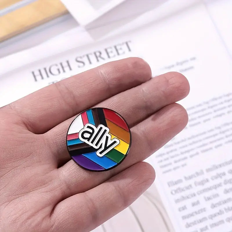 Ally Progressive Pride Flag Circle Enamel Pin (E027)