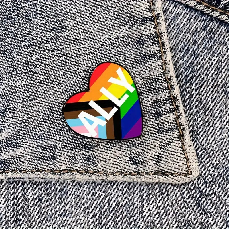 Ally Heart Shaped Progressive Pride Flag Enamel Pin (E025) - RainbowRoo