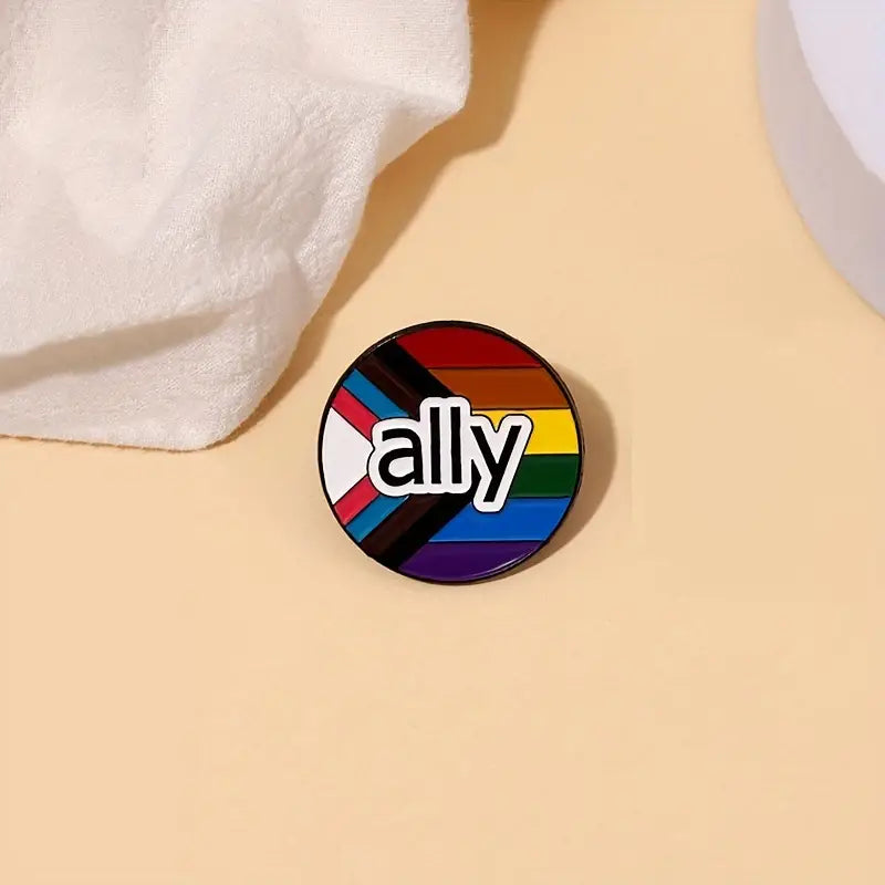 Ally Progressive Pride Flag Circle Enamel Pin (E027)