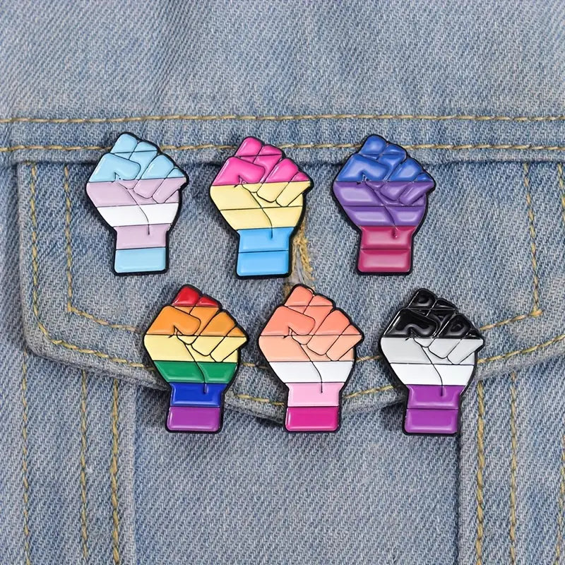 Women Power Fist Pride Flag LGBTQ Enamel Pin (E016) - RainbowRoo