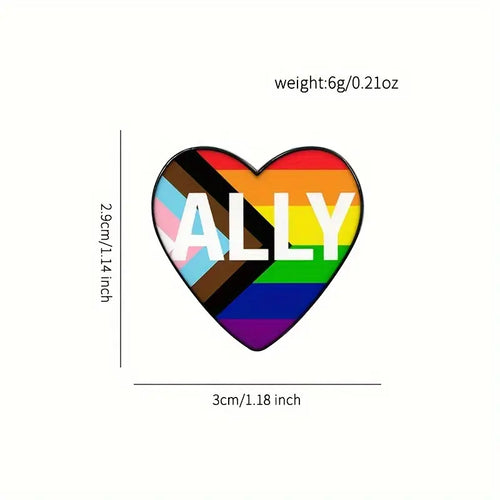 Ally Heart Shaped Progressive Pride Flag Enamel Pin (E025) - RainbowRoo