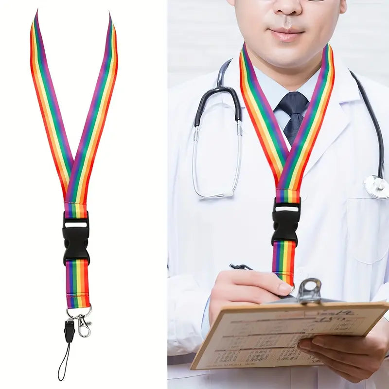 Pride Rainbow Lanyard with Buckle and Lobster Clip (LY004)