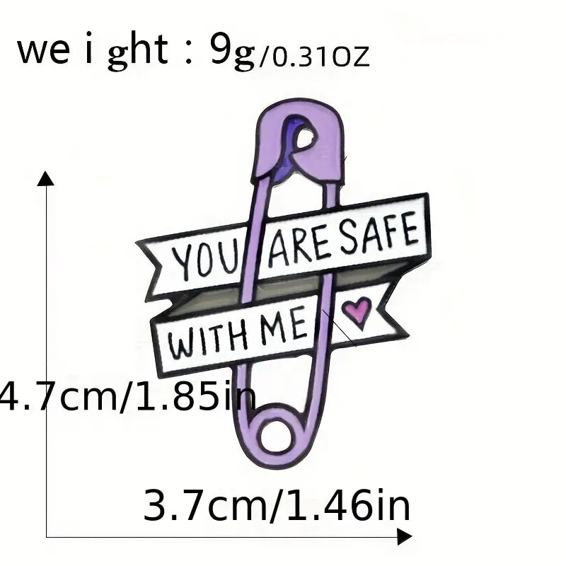 You Are Safe With Me Safety Pin Heart Enamel Pin (E022) - RainbowRoo