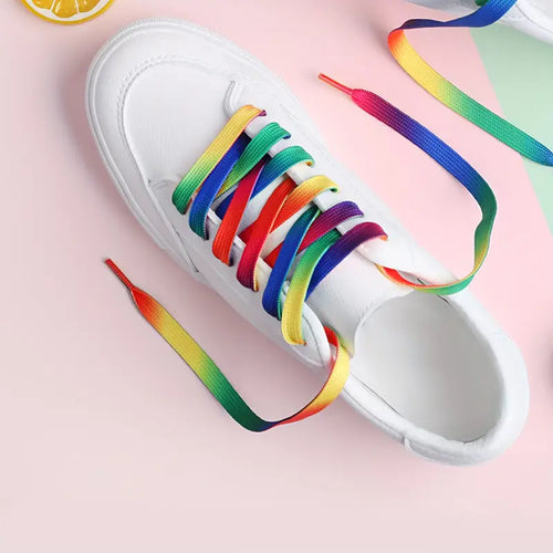 Rainbow Gradient Print Flat Canvas Shoe Laces (SL001) - RainbowRoo