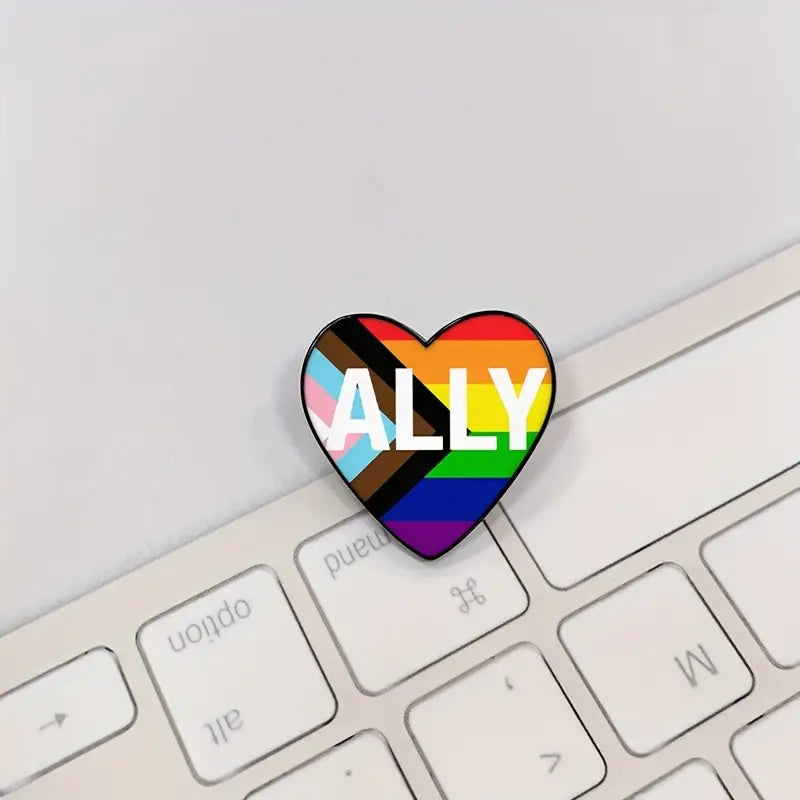 Ally Heart Shaped Progressive Pride Flag Enamel Pin (E025) - RainbowRoo