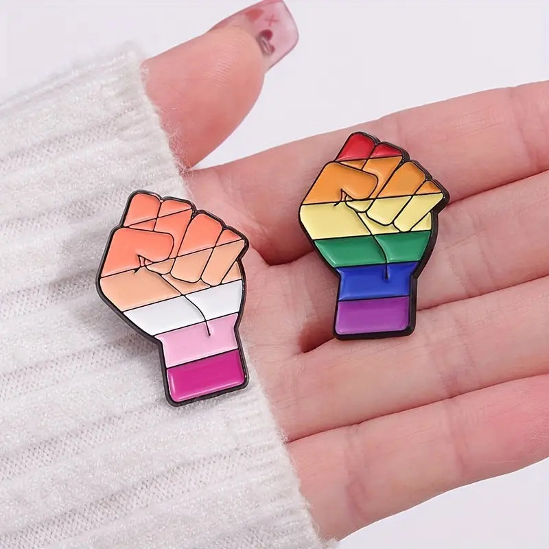 Women Power Fist Pride Flag LGBTQ Enamel Pin (E016) - RainbowRoo